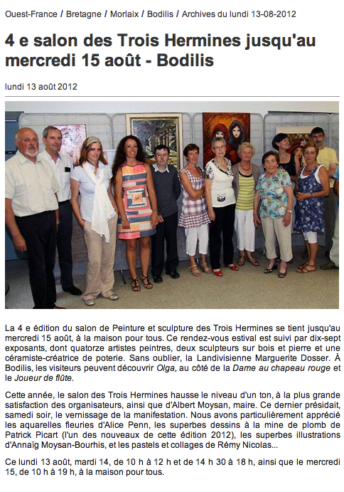 Article Ouest France - 3 hermines 2012